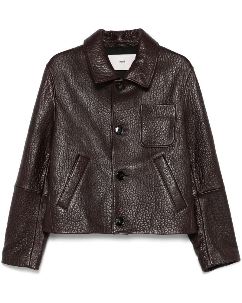 AMI Paris Klassische Lederjacke - Braun Braun