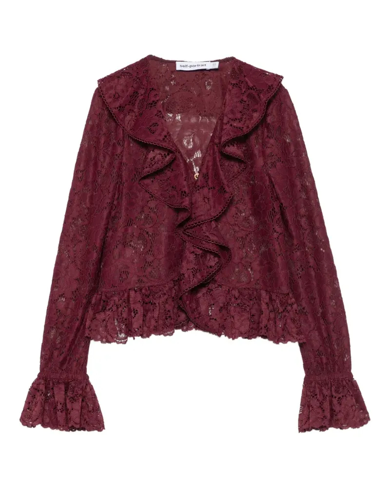 Self-Portrait ruffled lace-overlay top - Rot Rot