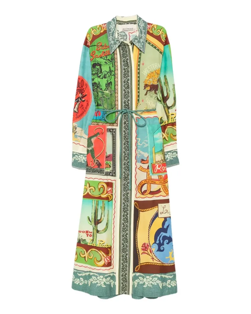 ALEMAIS Ace Gürtel-Maxikleid mit grafischem Print - Grün Grün