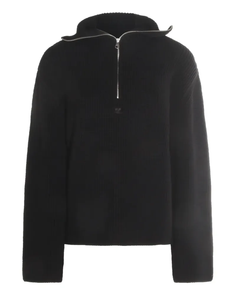 Courrèges Gerippter Pullover mit Reißverschluss - Schwarz Schwarz