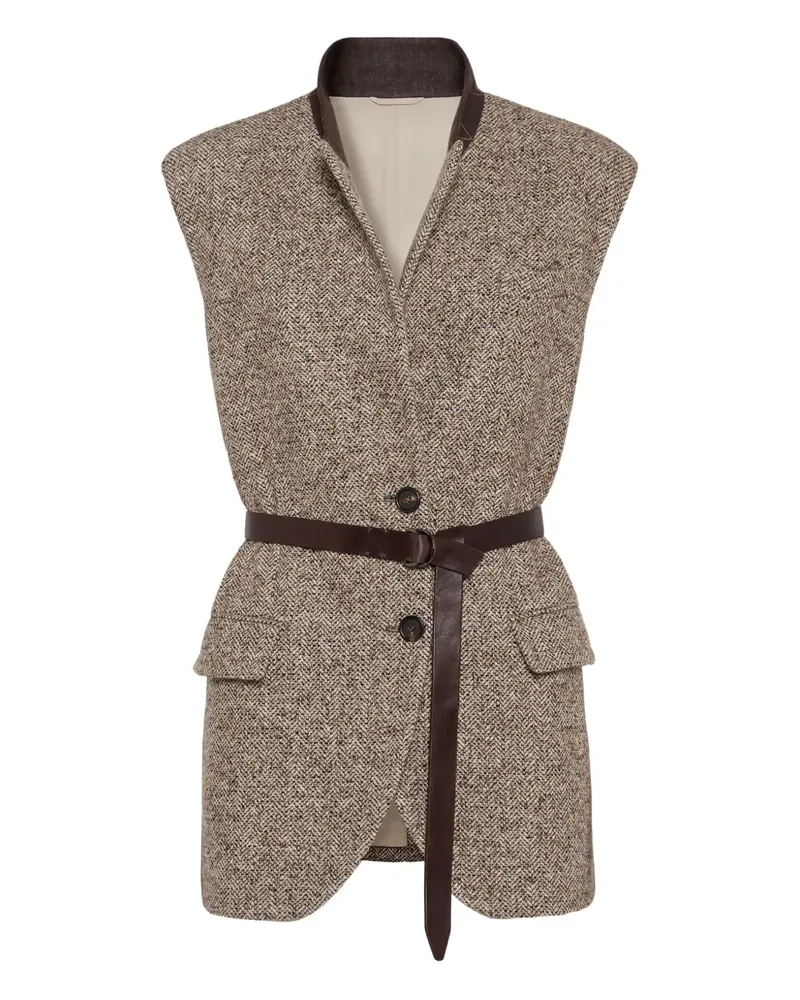 Brunello Cucinelli Strukturierte Flecked Weste mit Gürtel - Braun Braun