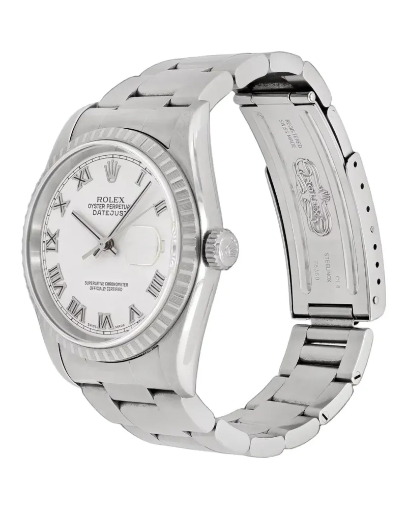 Rolex 2004 Datejust Armbanduhr mit geriffelter Lünette 36mm - Weiß Weiß