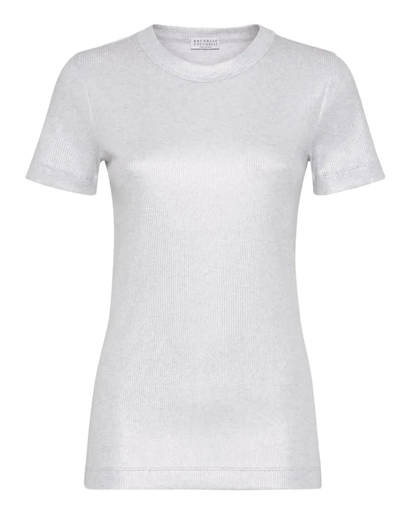 Brunello Cucinelli Geripptes T-Shirt mit Glitter - Silber Silber