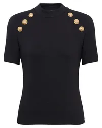 Balmain 6-Button T-Shirt mit Raglanärmeln Schwarz