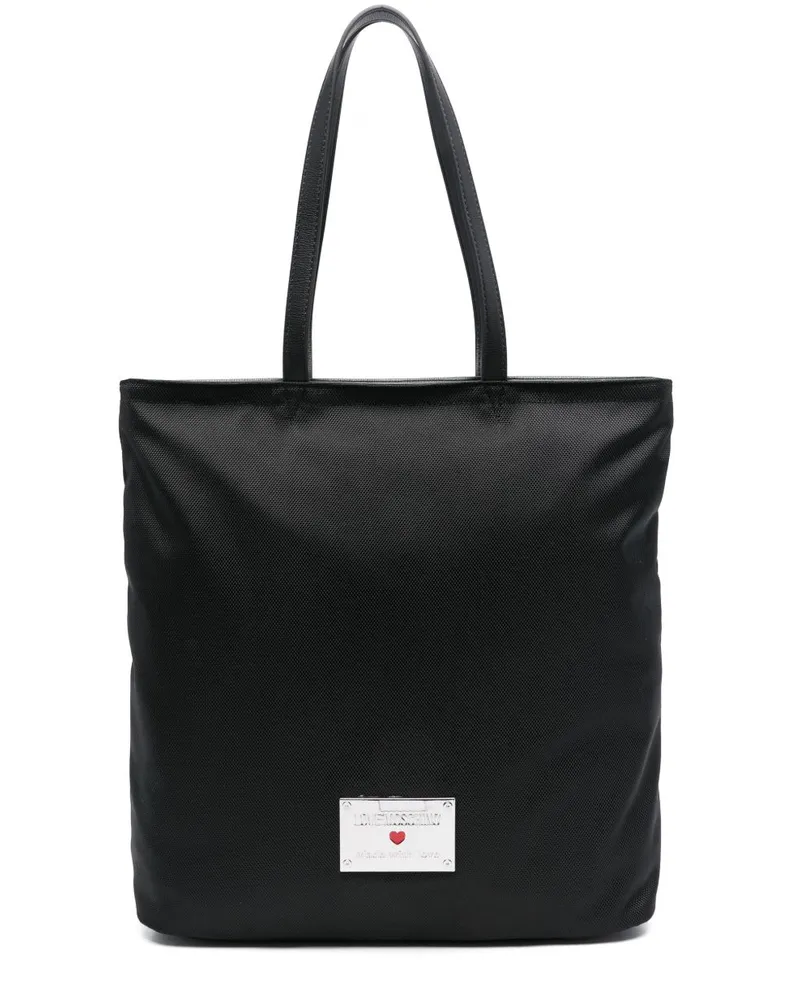 Moschino Handtasche mit Logo-Schild - Schwarz Schwarz