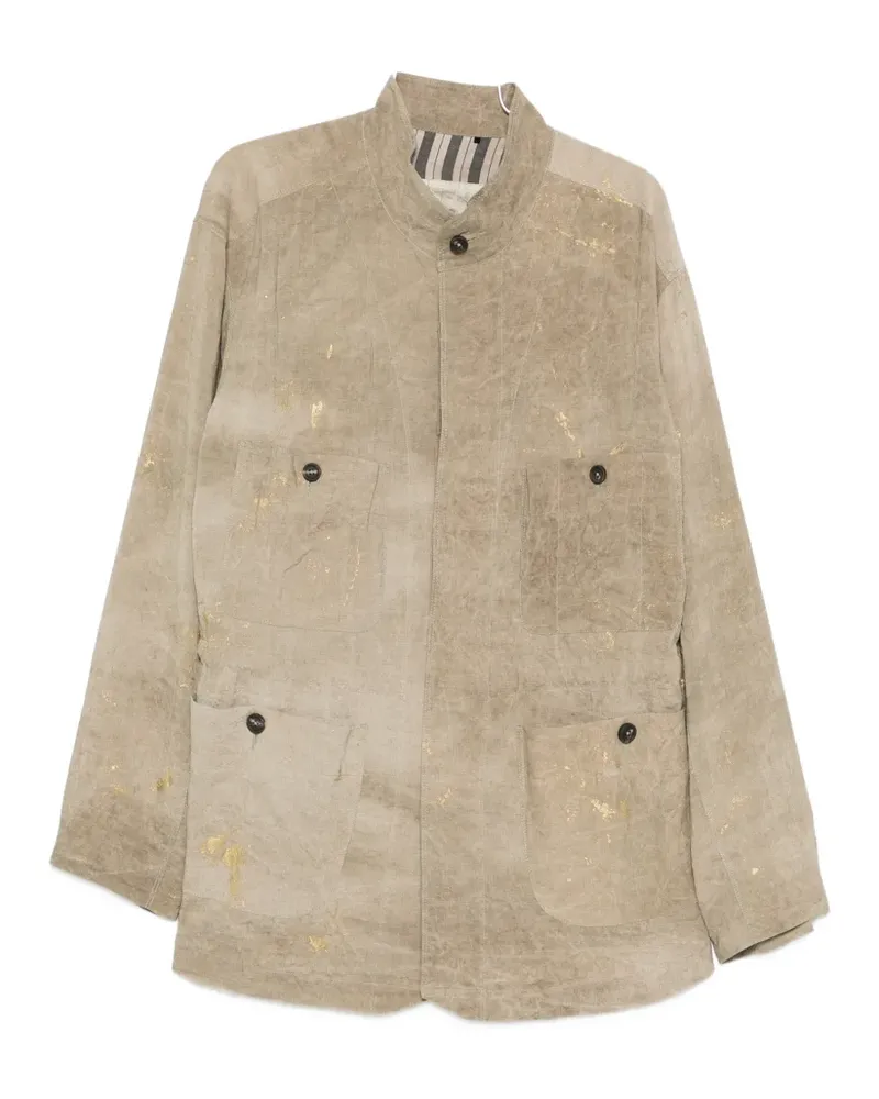 Ziggy Chen drawstring-waist paint-splatter shirt - Nude Nude