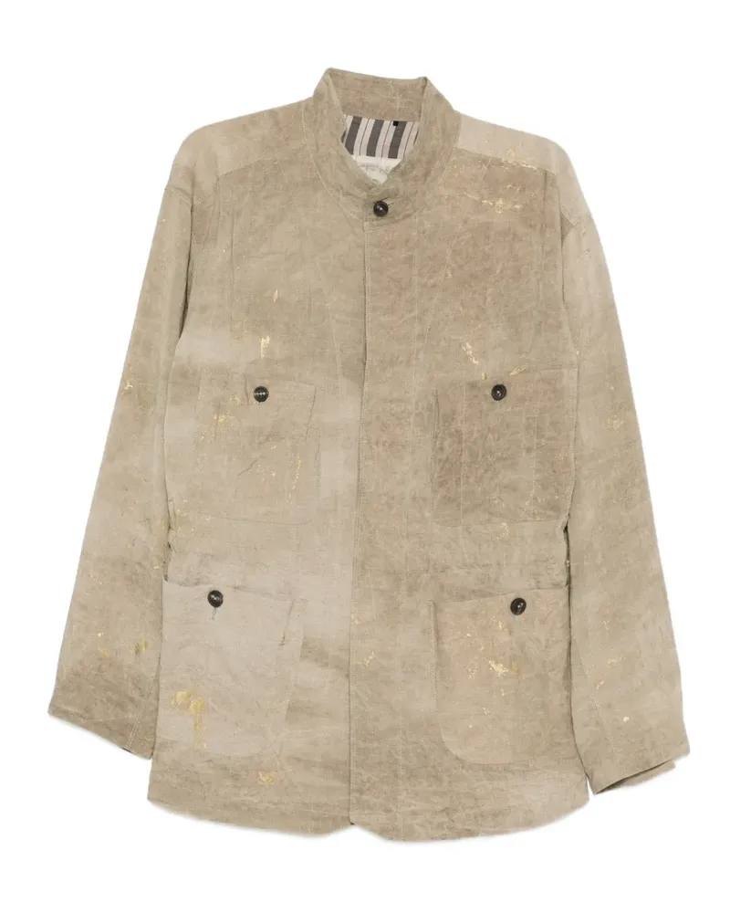 Ziggy Chen drawstring-waist paint-splatter shirt - Nude Nude