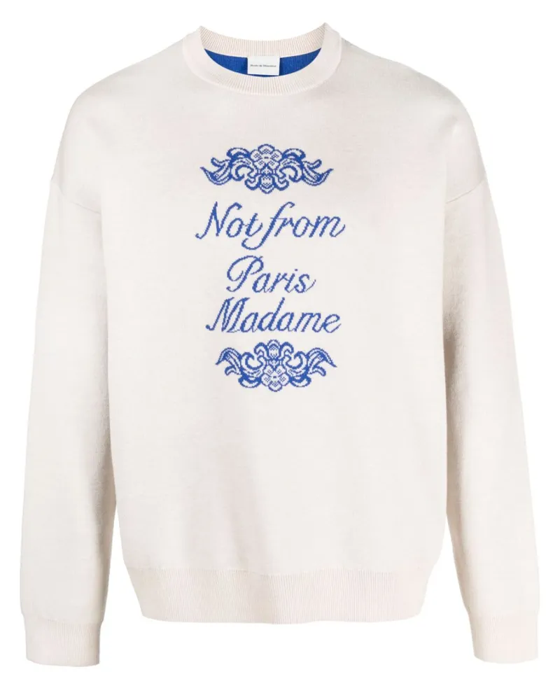 Drôle de Monsieur Intarsien-Pullover mit Slogan - Nude Nude