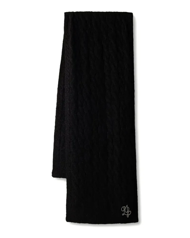 Liu Jo Gestrickter Schal mit Logo-Schild - Schwarz Schwarz
