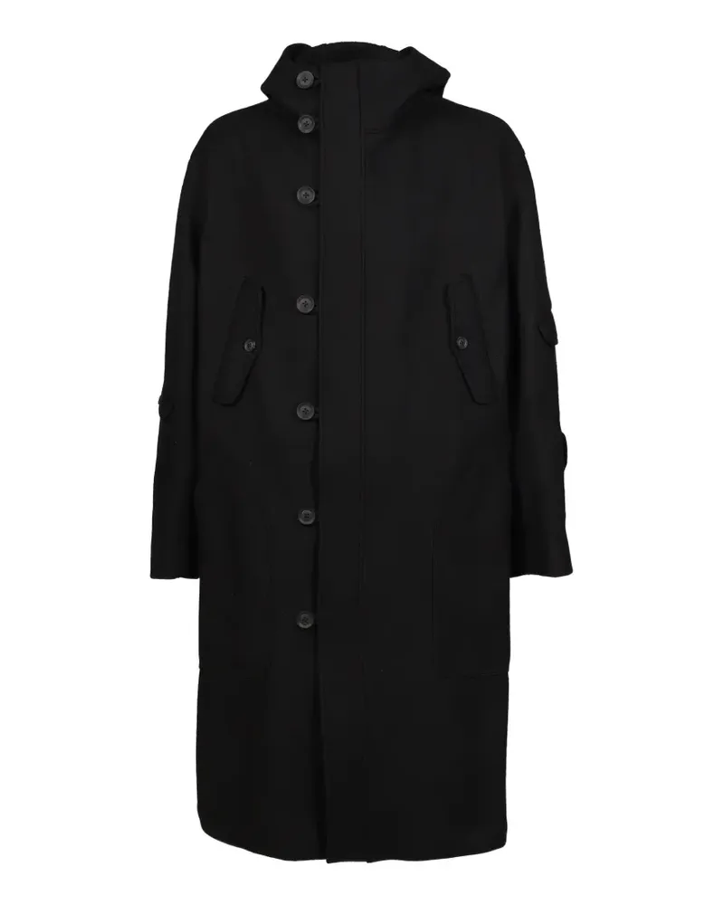 Yohji Yamamoto Military-Mantel mit Kapuze - Schwarz Schwarz