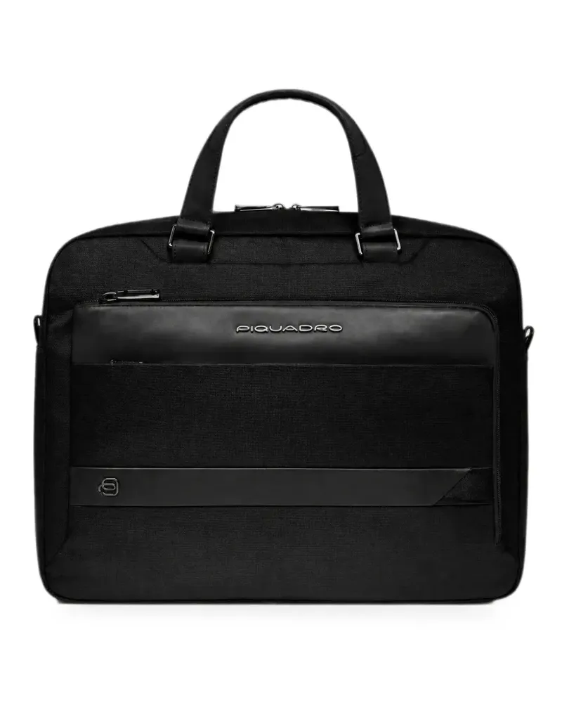 Piquadro 14-Inch Laptoptasche mit Logo-Schild - Schwarz Schwarz