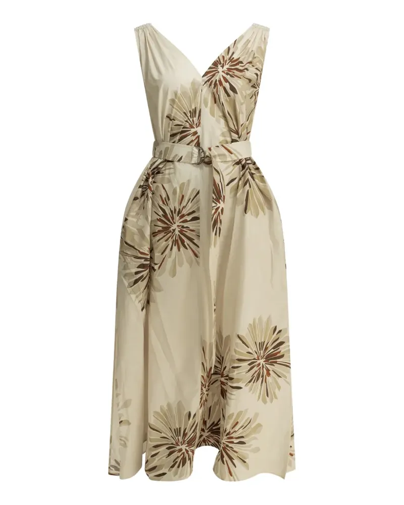 Brunello Cucinelli Midikleid mit Blumenprint - Nude Nude