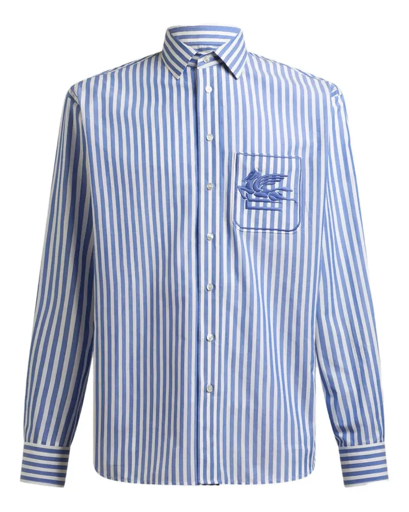Etro Gestreiftes Hemd mit Pegaso-Stickerei - Blau Blau