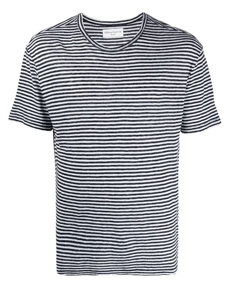 Officine Generale T-Shirt mit Querstreifen - Schwarz Schwarz