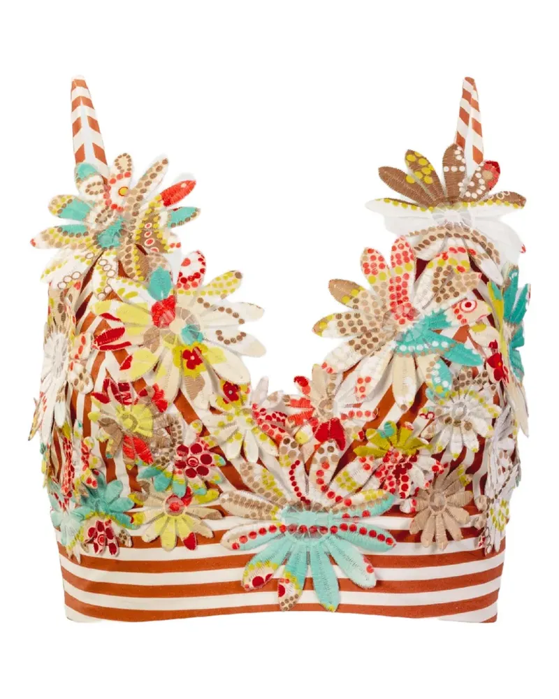 Silvia Tcherassi Gestreiftes Ibbie Oberteil mit Blume - Nude Nude