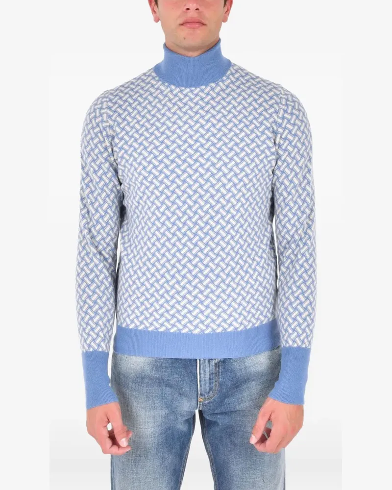Drumohr  Gemusterter Rollkragenpullover - Blau Blau