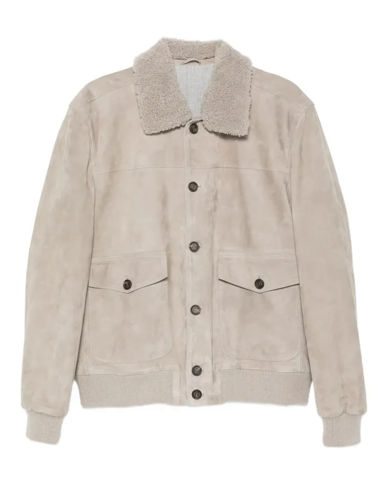 Eleventy Wildlederjacke mit Shearling-Kragen - Grau Grau