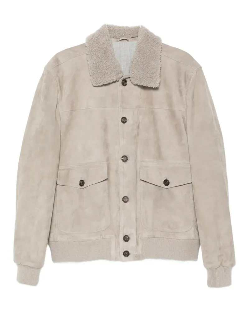 Eleventy Wildlederjacke mit Shearling-Kragen - Grau Grau