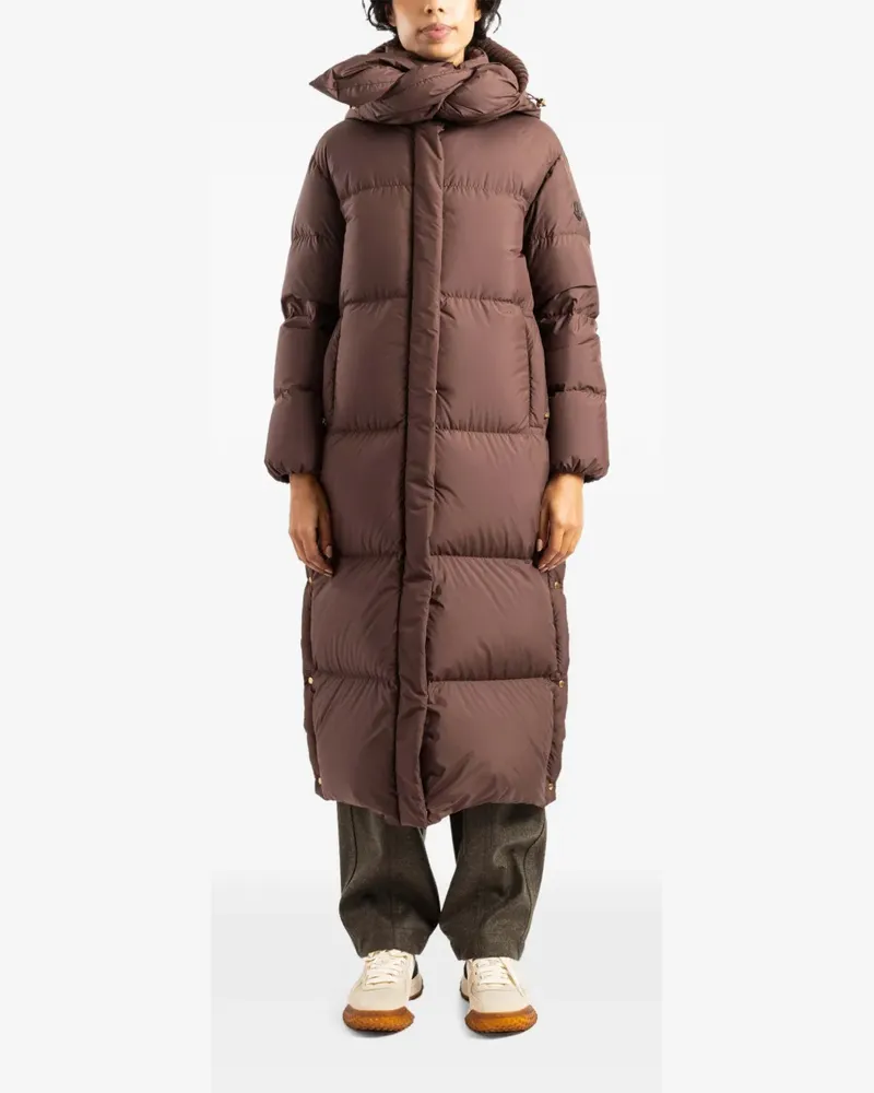 Moncler Lange Ornement Daunenjacke mit Kapuze - Braun Braun