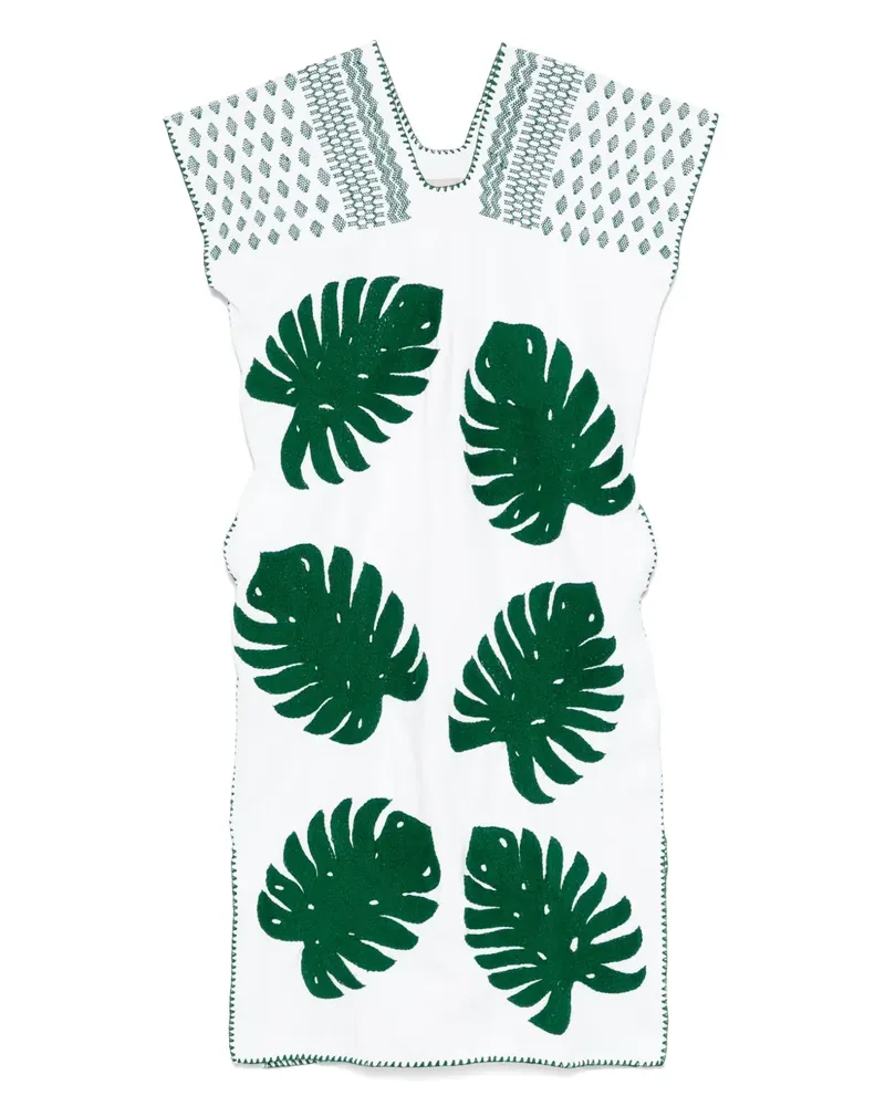 Pippa Holt Monstera Midikleid mit Blattstickerei - Weiß Weiß