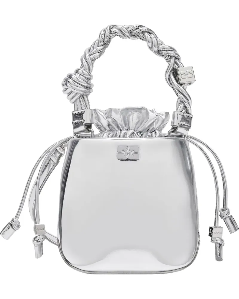 Ganni Mini Bou Beuteltasche mit verdrehtem Henkel - Silber Silber