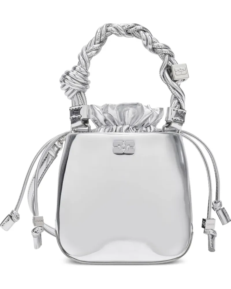 Ganni Mini Bou Beuteltasche mit verdrehtem Henkel - Silber Silber