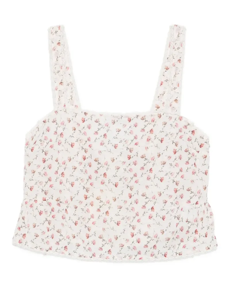Posse Charlotte floral-print lace-trim cotton tank top - Nude Nude