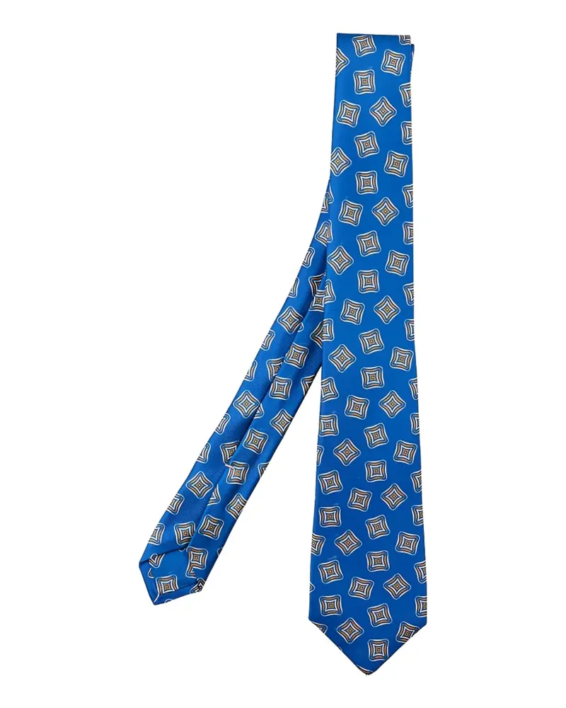 Kiton geometric-print silk tie - Blau Blau