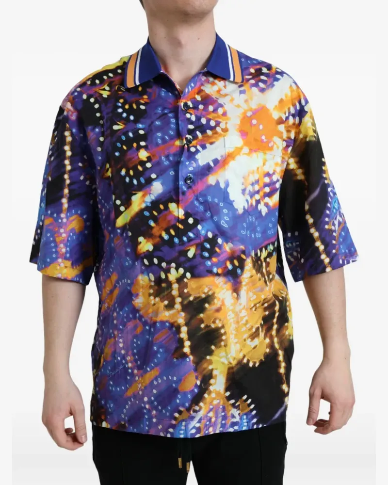 Dolce & Gabbana Poloshirt aus Seide mit Luminarie-Print - Blau Blau