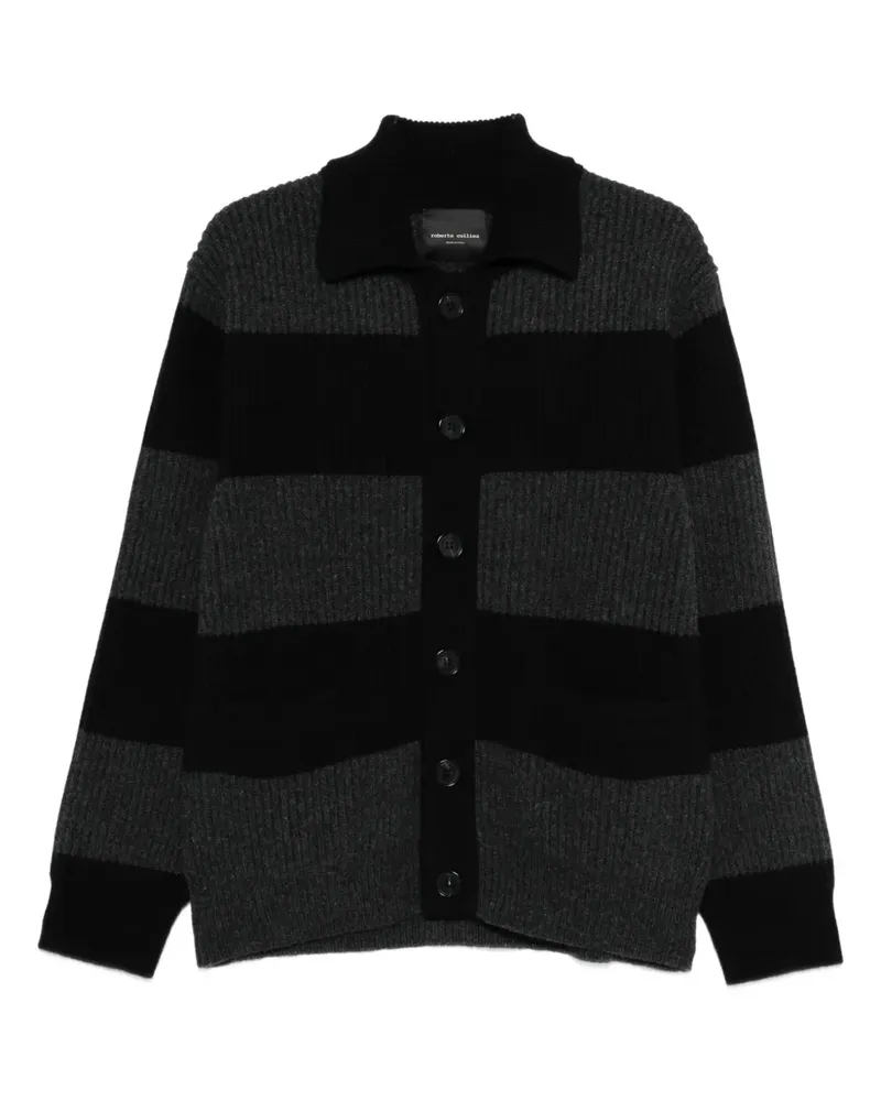 Roberto Collina Gestreifte Hemdjacke - Schwarz Schwarz
