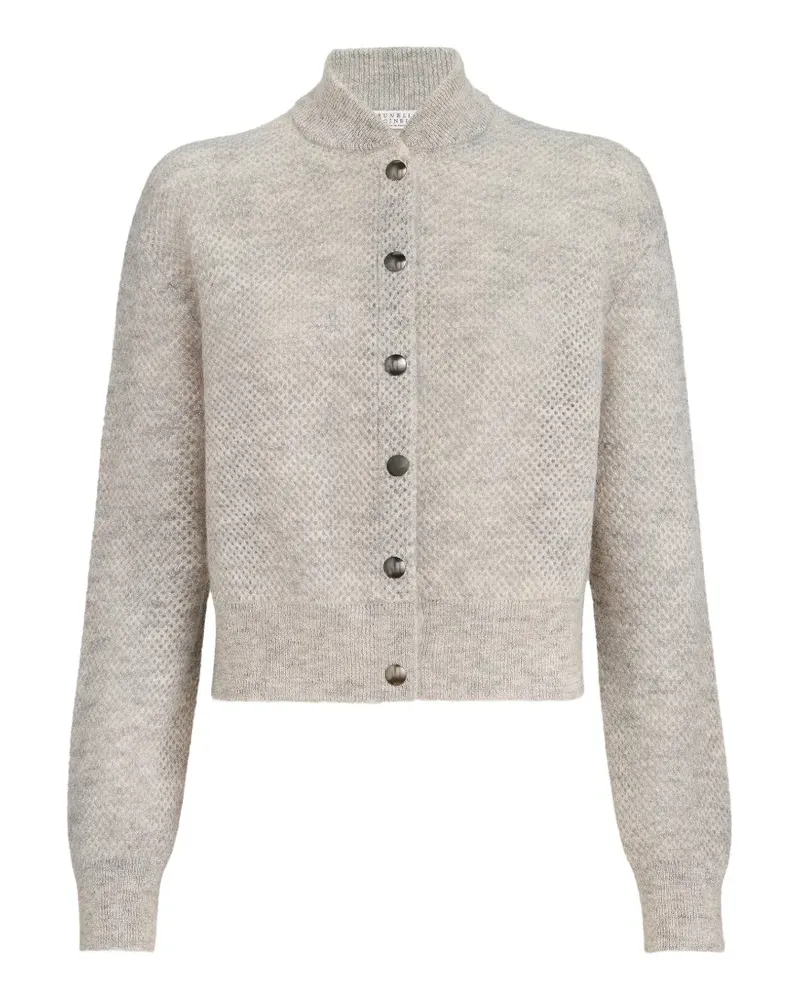 Brunello Cucinelli Glitzernder Cardigan aus Mohair-Doubleknit-Netzgewebe - Grau Grau