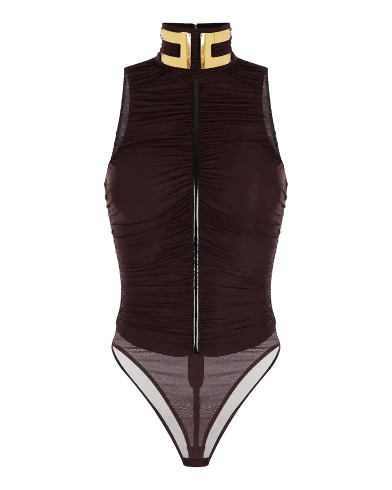 Elisabetta Franchi Body aus Stretch-Jersey mit Schmuckkragen - Braun Braun