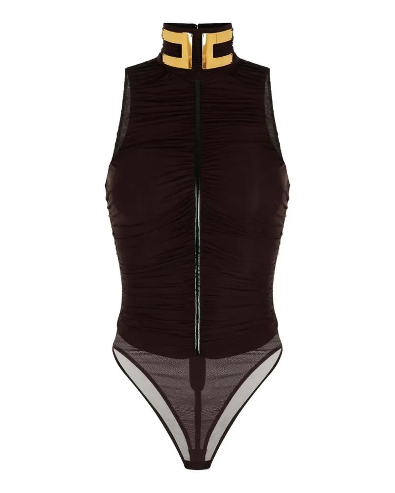 Elisabetta Franchi Body aus Stretch-Jersey mit Schmuckkragen - Braun Braun