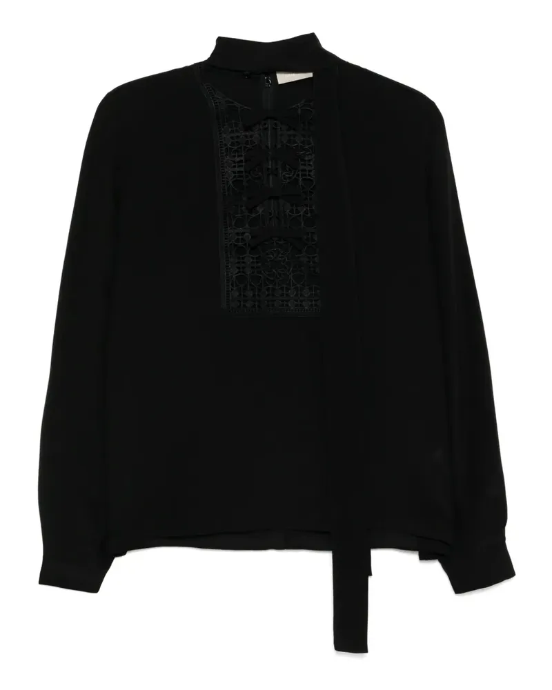 Elie Saab Seidenbluse mit Makramee-Effekt - Schwarz Schwarz