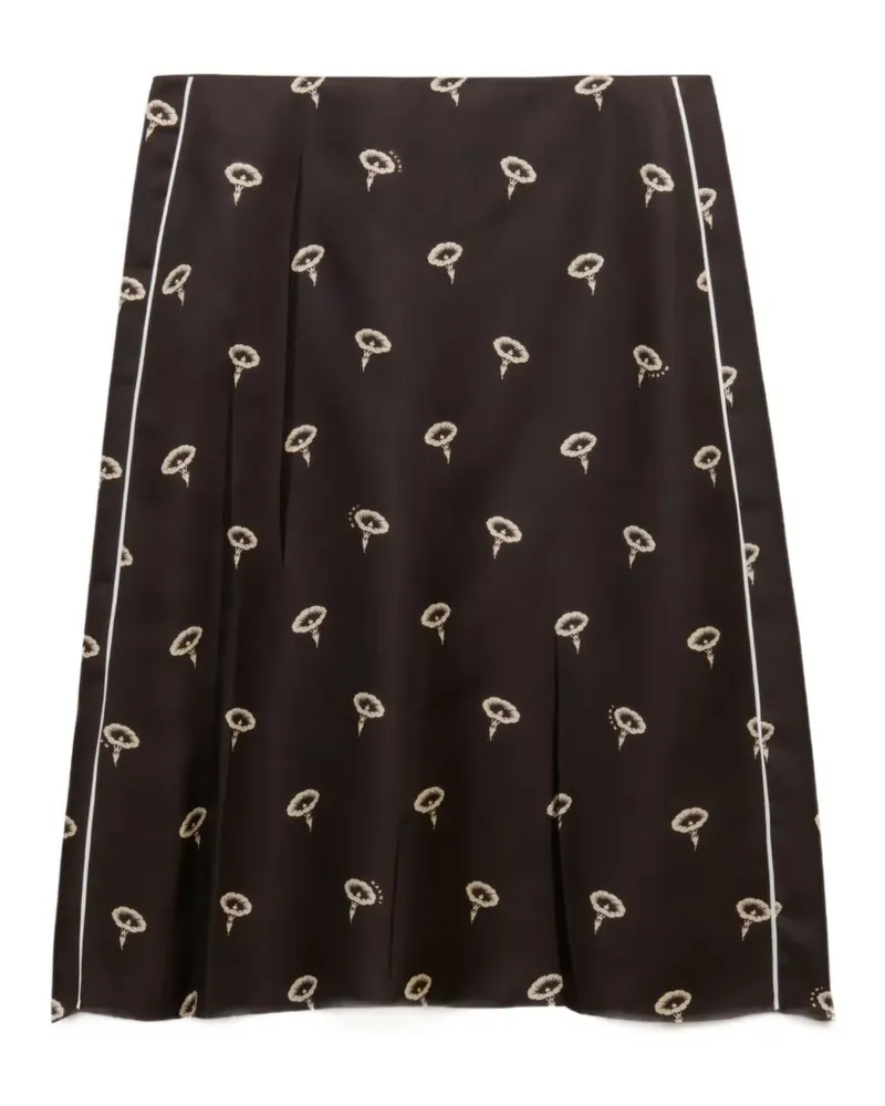 Marni brown silk twill midi skirt with floral print - Braun Braun