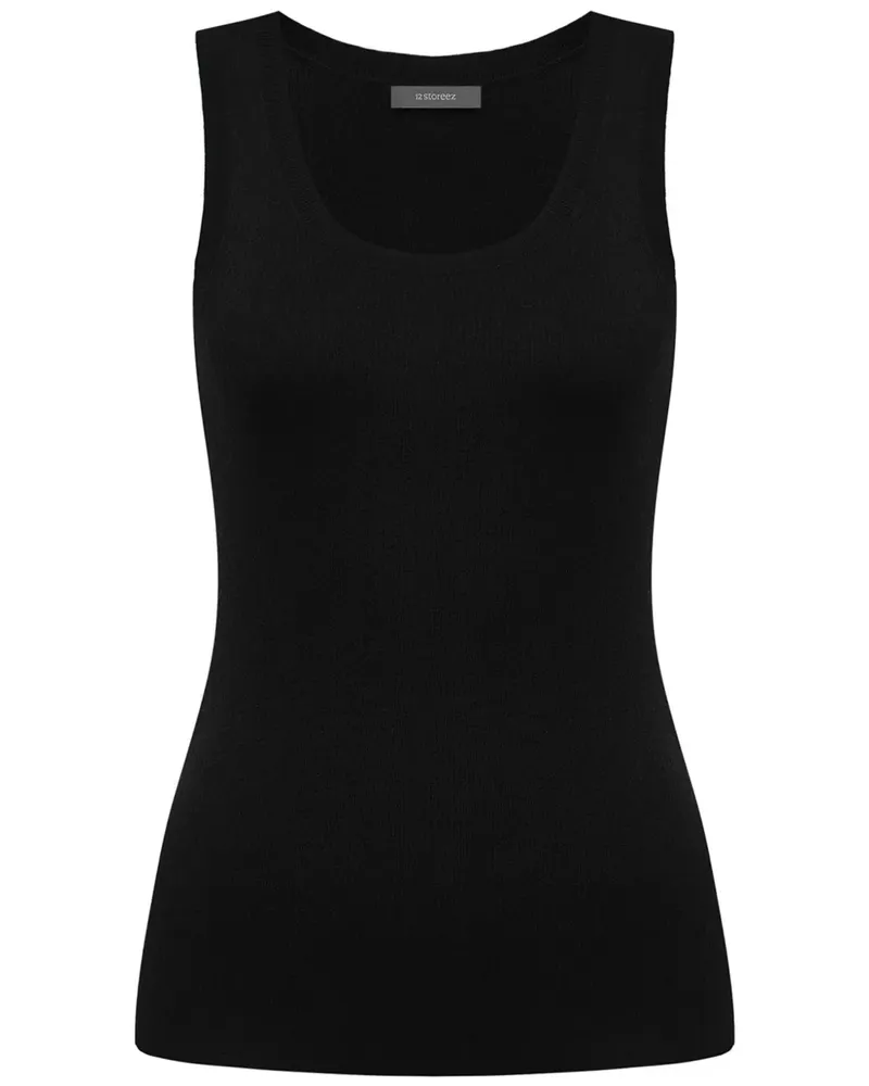 12 STOREEZ Geripptes Merino-Top - Schwarz Schwarz