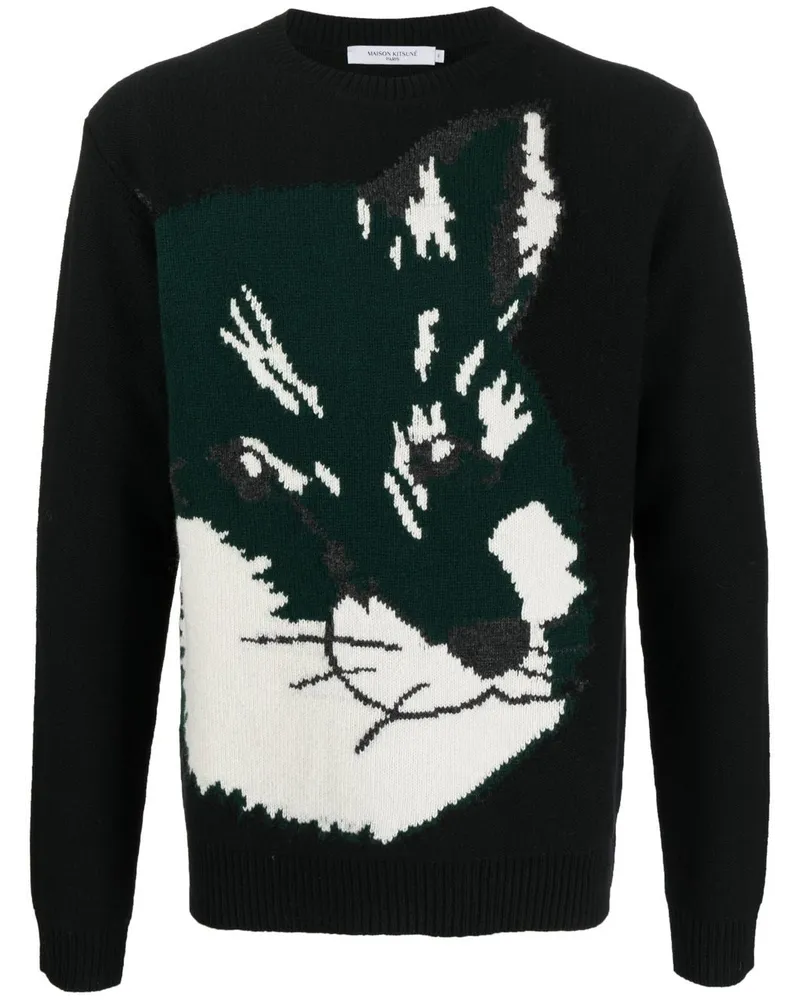 Kitsuné Jacquard-Pullover mit Fuchs - Schwarz Schwarz
