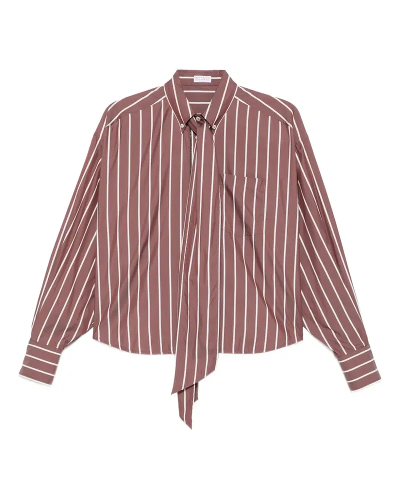 Brunello Cucinelli Gestreiftes Oberteil mit Schleifenkragen - Rot Rot