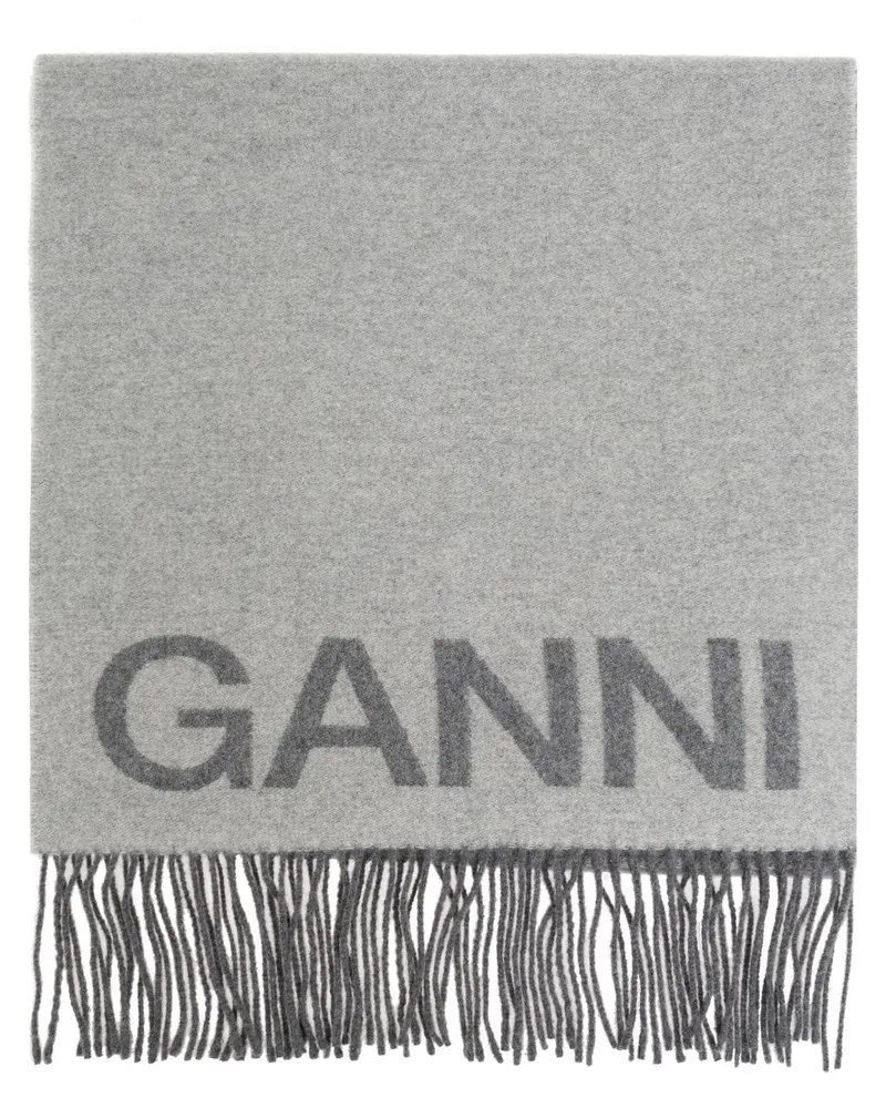 Ganni Fransenschal mit Logo Grau