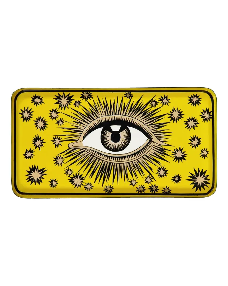Les-Ottomans TRAY IRON HANDPAINT RECT EYE 32X17CM - YEL Yel