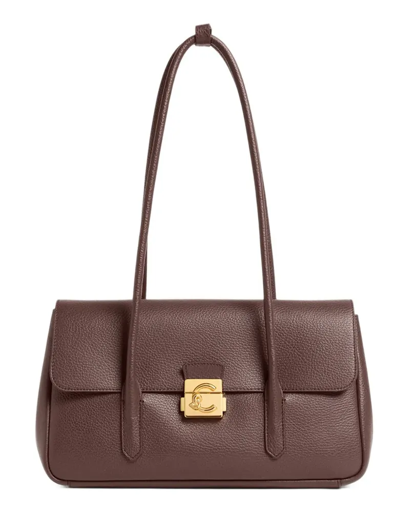 Coccinelle Große Schultertasche mit gekörnter Struktur und Logoplakette - Braun Braun