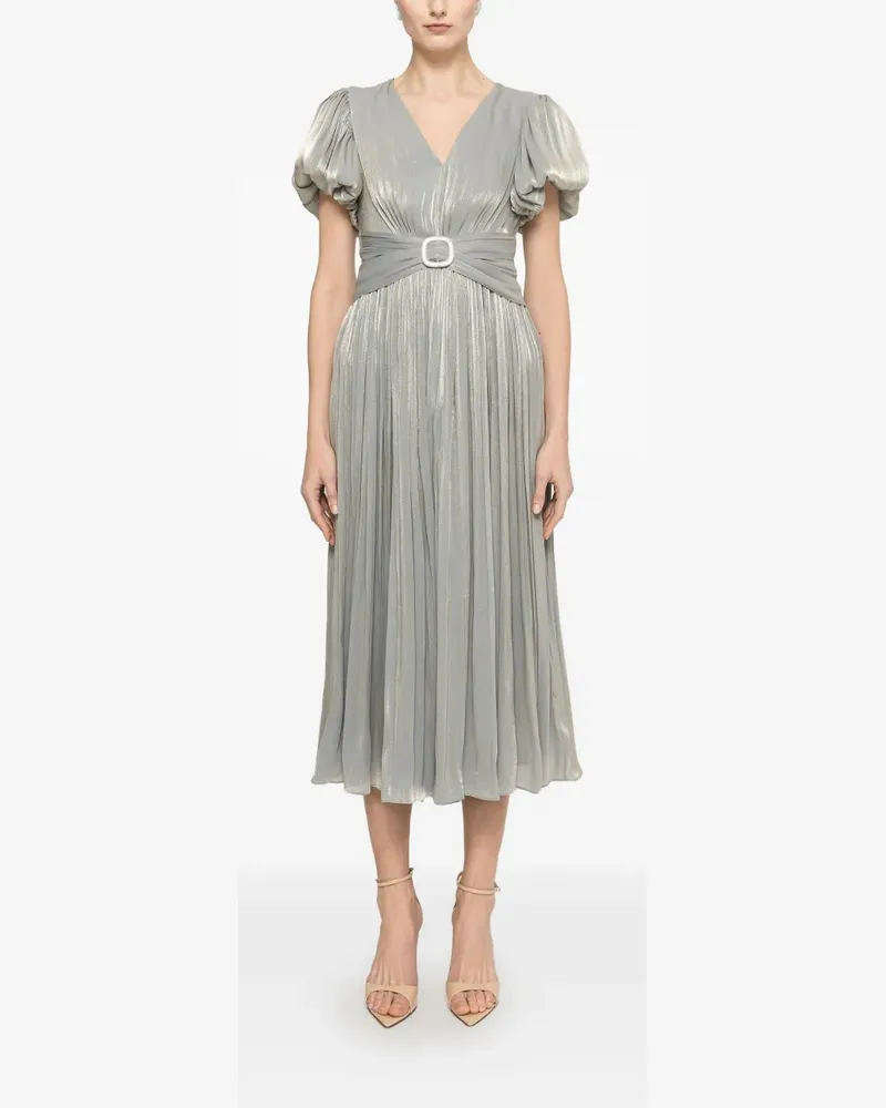 NISSA crystal-detail pleated midi dress - Grau Grau