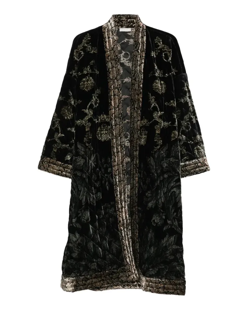 Pierre-Louis Mascia Samtmantel mit Blumenprint - Schwarz Schwarz