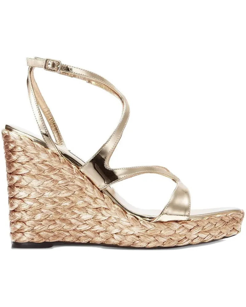 Jimmy Choo 85mm Ayla metallic cross-strap wedge sandals - Gold Gold