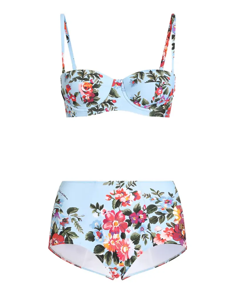 Dolce & Gabbana Balconette-Bikini mit Blumenstrauß - Blau Blau