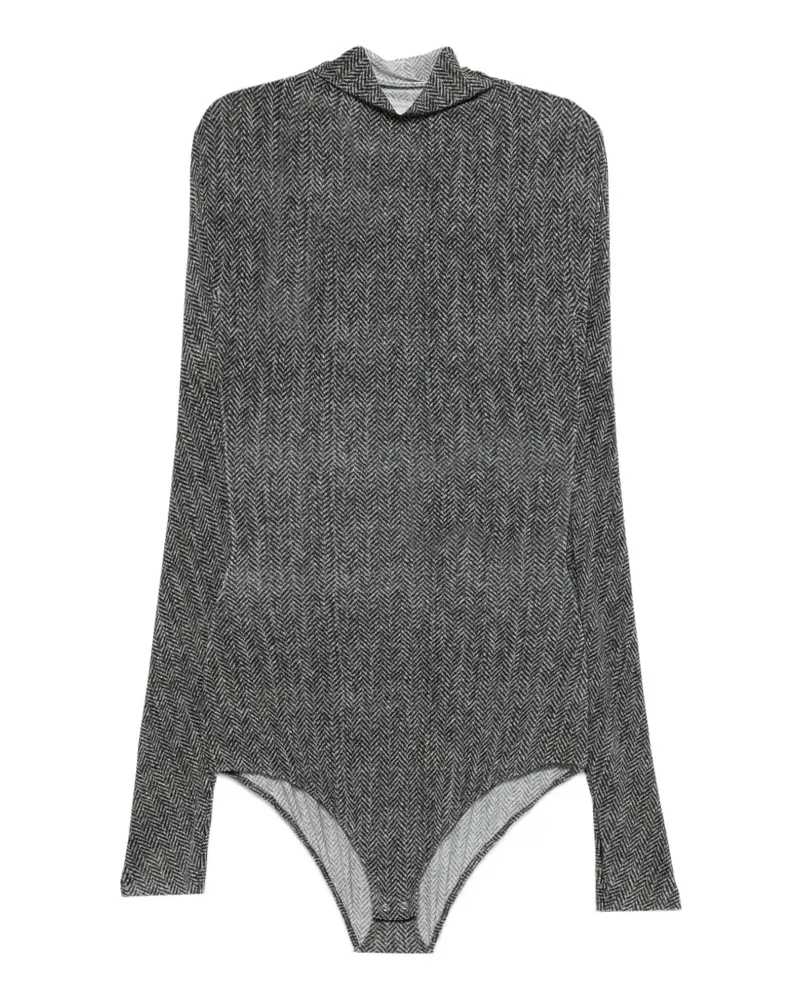 Maison Margiela Stehkragen-T-Shirt mit Fischgrätenmuster - Grau Grau