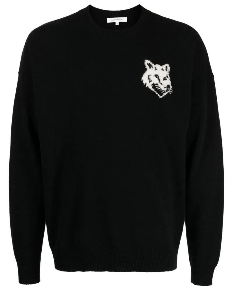 Kitsuné Intarsien-Pullover mit Fuchs - Schwarz Schwarz