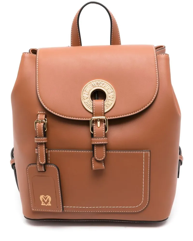 Moschino Rucksack mit Logo-Schild Braun