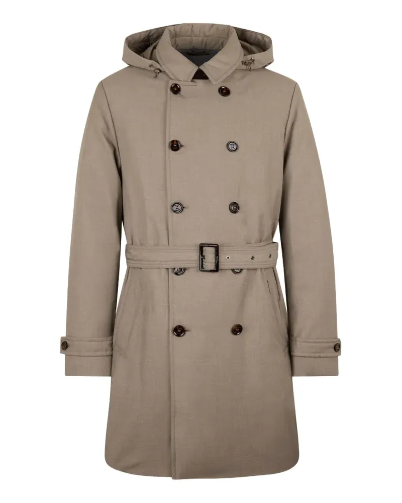 MOORER hooded belted raincoat - Nude Nude