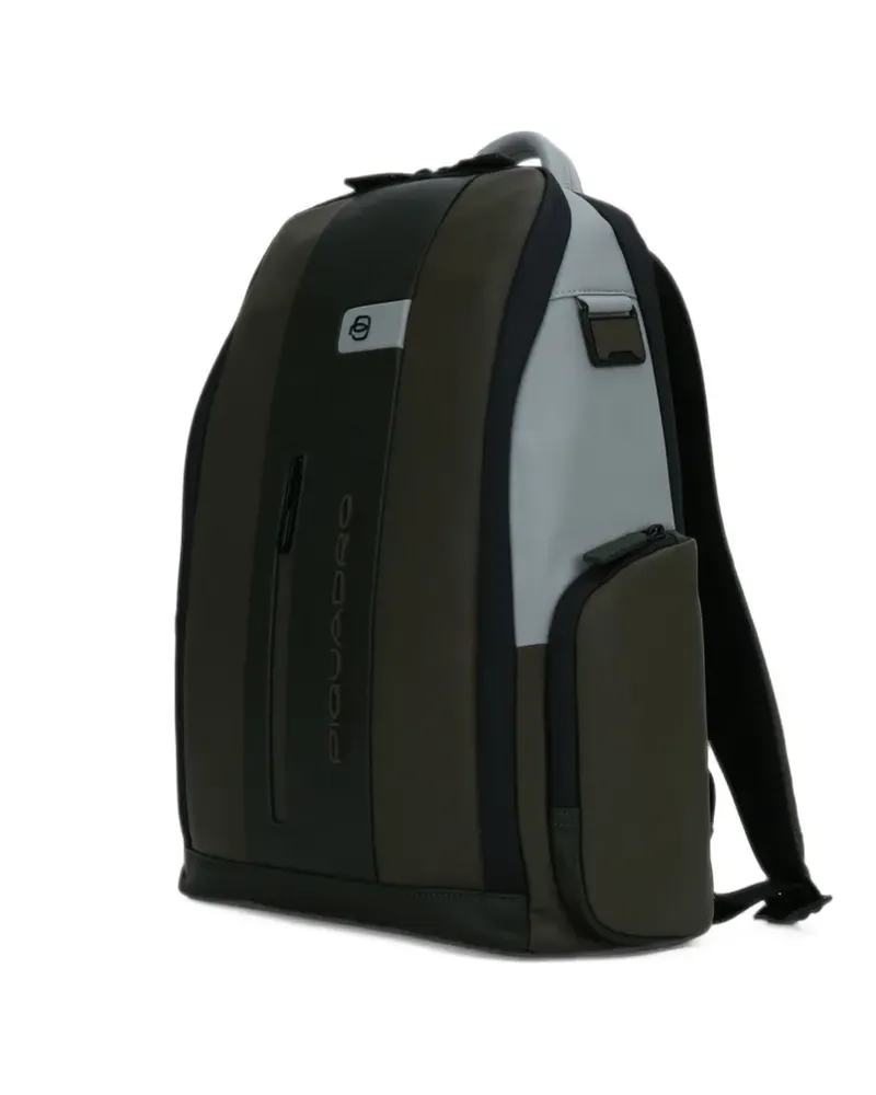 Piquadro logo-print leather backpack - Grün Grün